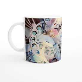 11oz White Ceramic Mug | Coffee Cup with 'Kaleidoscope' Watercolor Artwork by American Artist Barbara Cleary