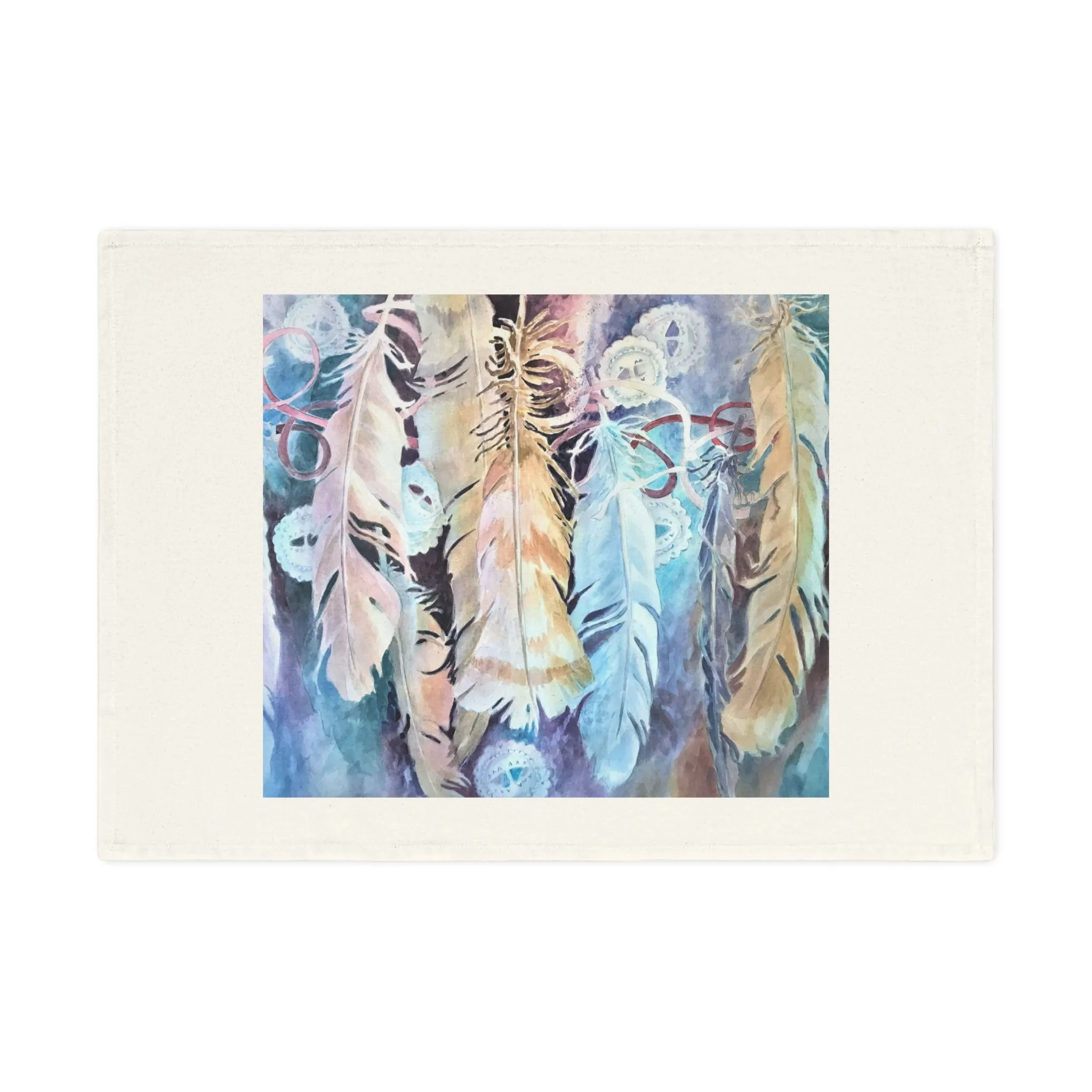 'Conchos Feathers' Organic Cotton Tea Towel I Original Artwork by American Artist Barbara Cleary | Barbara Cleary Designs