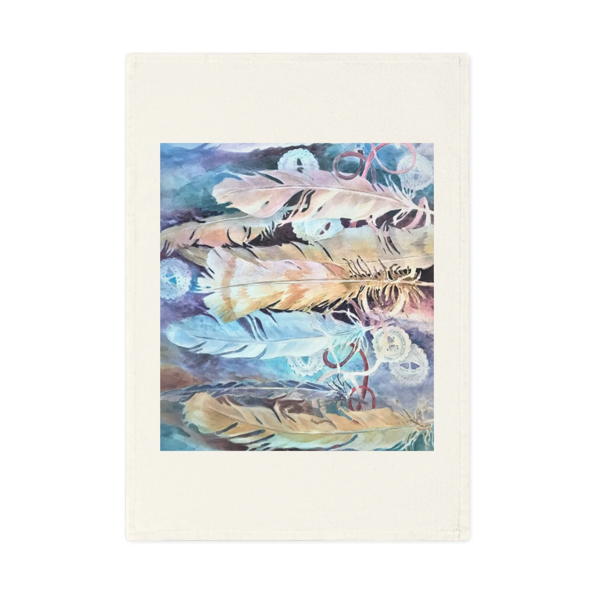 'Conchos Feathers' Organic Cotton Tea Towel I Original Artwork by American Artist Barbara Cleary | Barbara Cleary Designs