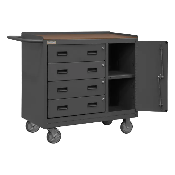Durham 2211A-TH-LU-95 Mobile Bench Cabinet, 1 Shelf, Hard Board Top, 18-1/4 X 42-1/8 X 36-3/8