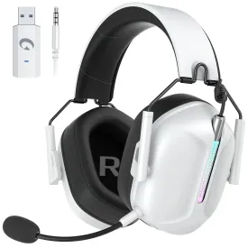 Ecomoment Wireless Gaming Headset for PS5 PS4 Nintendo Switch PC Mac, 2.4 GHz/Bluetooth 5.2 Gaming Headphones with Noise Cancelling Microphone 40  Hours Battery Life,3.5mm Wired for Xbox Series,White