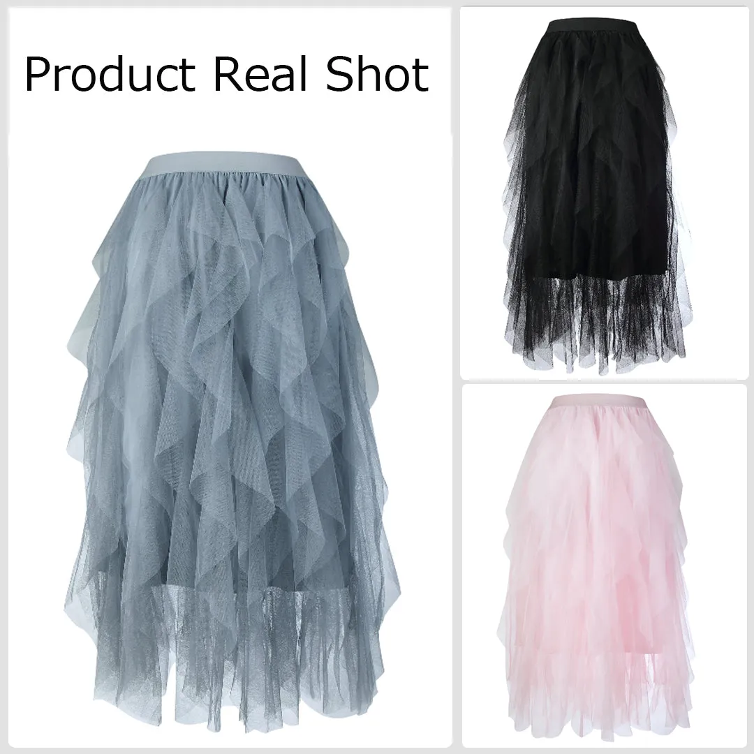 Elastic Waist Tulle Tiered Classic Long Skirt
