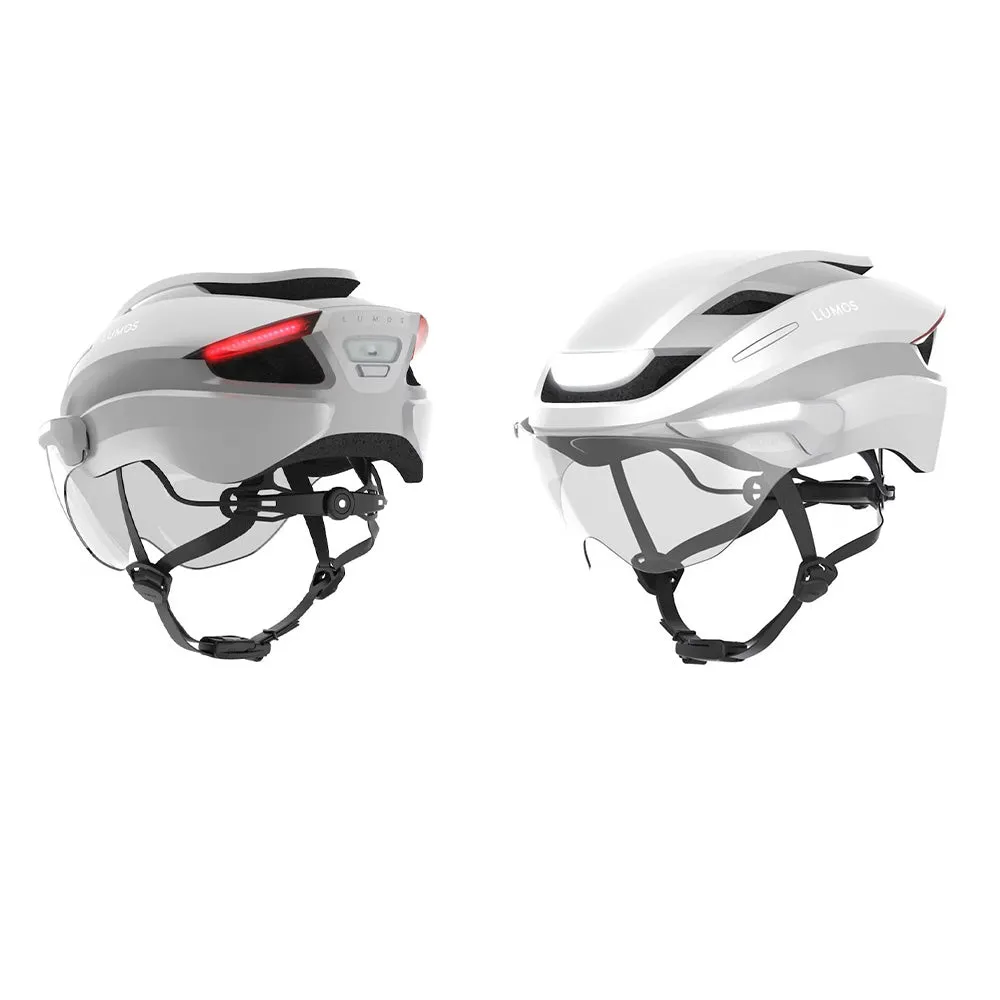 Lumos - (Size M/L) Ultra E-Bike Adjustable Bike Helmet Velo Head Protection with Front and Rear Light / Turn Signal Function / Visor - White