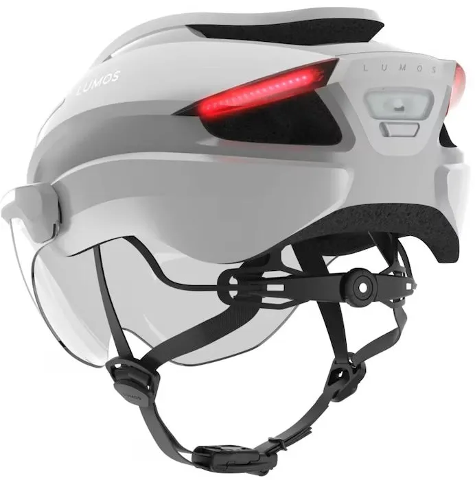 Lumos - (Size M/L) Ultra E-Bike Adjustable Bike Helmet Velo Head Protection with Front and Rear Light / Turn Signal Function / Visor - White