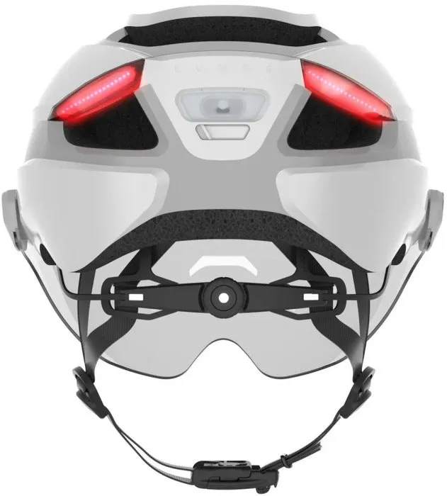 Lumos - (Size M/L) Ultra E-Bike Adjustable Bike Helmet Velo Head Protection with Front and Rear Light / Turn Signal Function / Visor - White