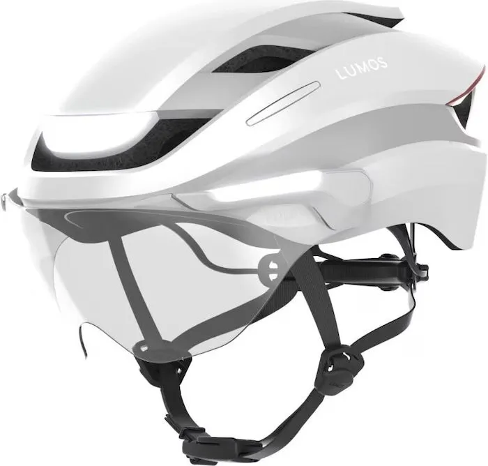 Lumos - (Size M/L) Ultra E-Bike Adjustable Bike Helmet Velo Head Protection with Front and Rear Light / Turn Signal Function / Visor - White
