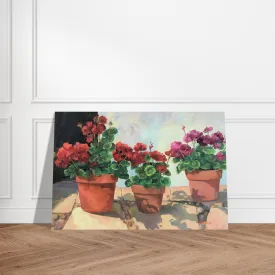 'Potted Red Geraniums Series 1' Floral I 16x24 Museum-Quality Matte Paper Poster I Original Artwork by American Artist Barbara Cleary