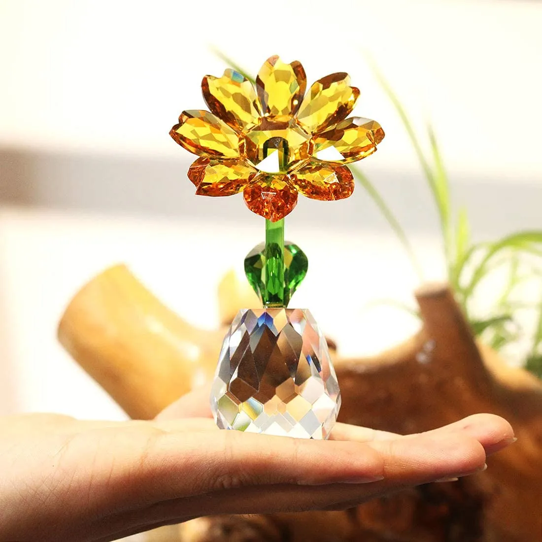 Qf Crystal Sunflower Figurine Table Crystal Flower Collectible Ornament Home Decoration Souvenir Gifts (Sunflower)