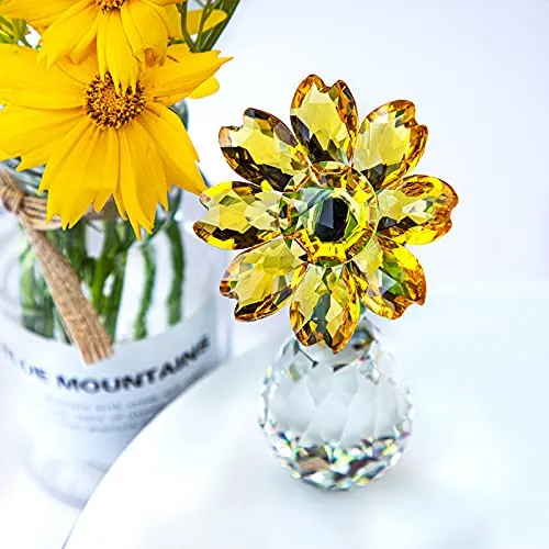 Qf Crystal Sunflower Figurine Table Crystal Flower Collectible Ornament Home Decoration Souvenir Gifts (Sunflower)
