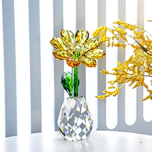 Qf Crystal Sunflower Figurine Table Crystal Flower Collectible Ornament Home Decoration Souvenir Gifts (Sunflower)