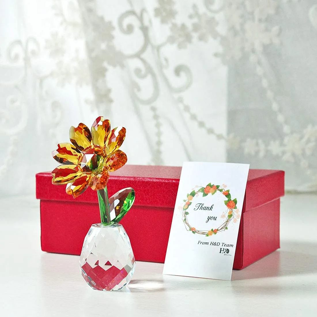 Qf Crystal Sunflower Figurine Table Crystal Flower Collectible Ornament Home Decoration Souvenir Gifts (Sunflower)