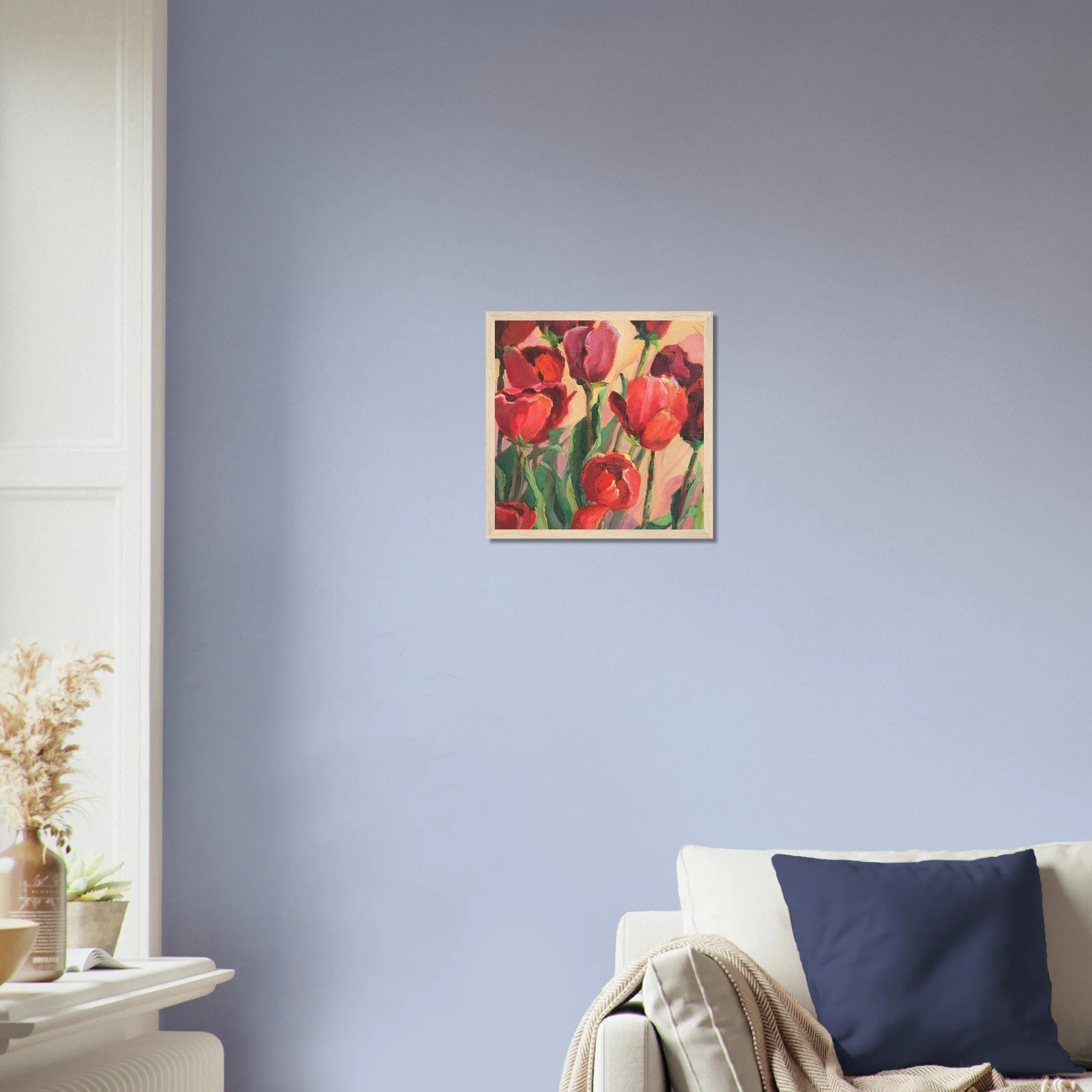 'Tulips' Floral I 12x12 inch Wooden Framed Art Print I Original Artwork by American Artist Barbara Cleary