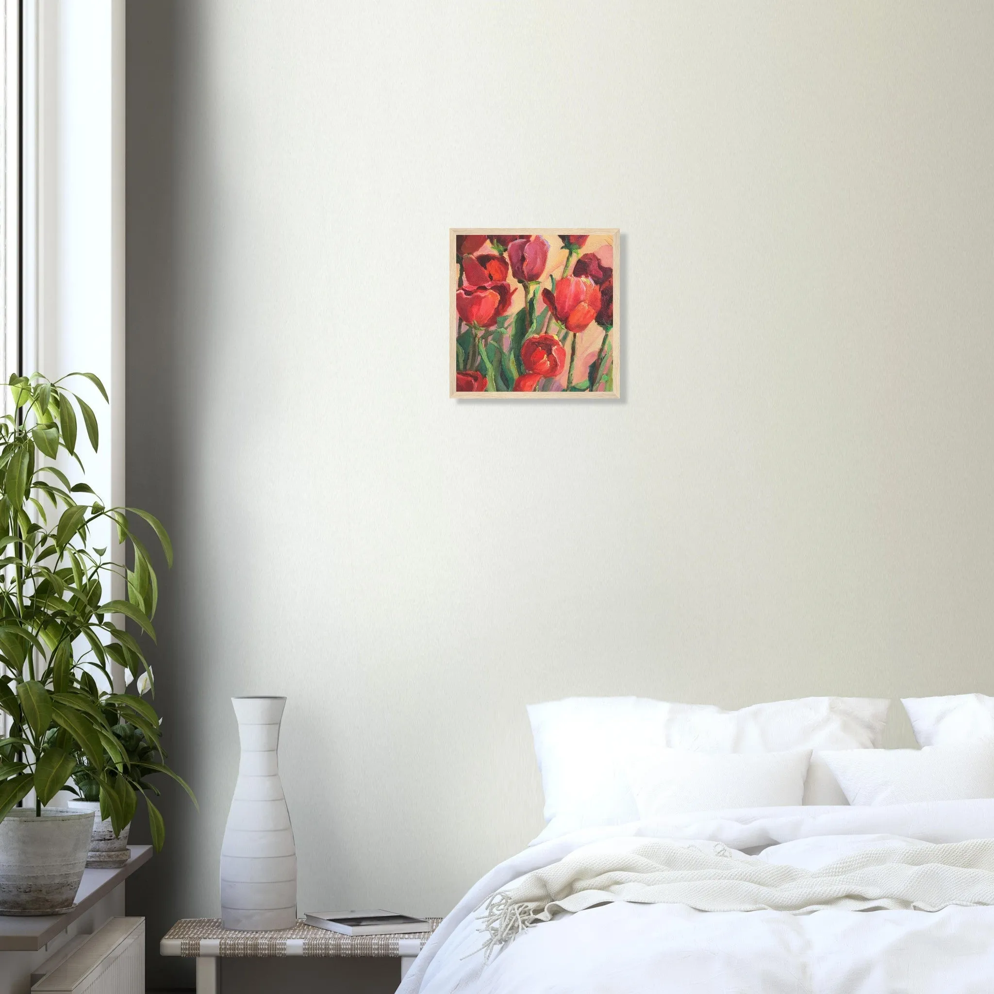 'Tulips' Floral I 12x12 inch Wooden Framed Art Print I Original Artwork by American Artist Barbara Cleary