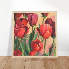 'Tulips' Floral I 12x12 inch Wooden Framed Art Print I Original Artwork by American Artist Barbara Cleary