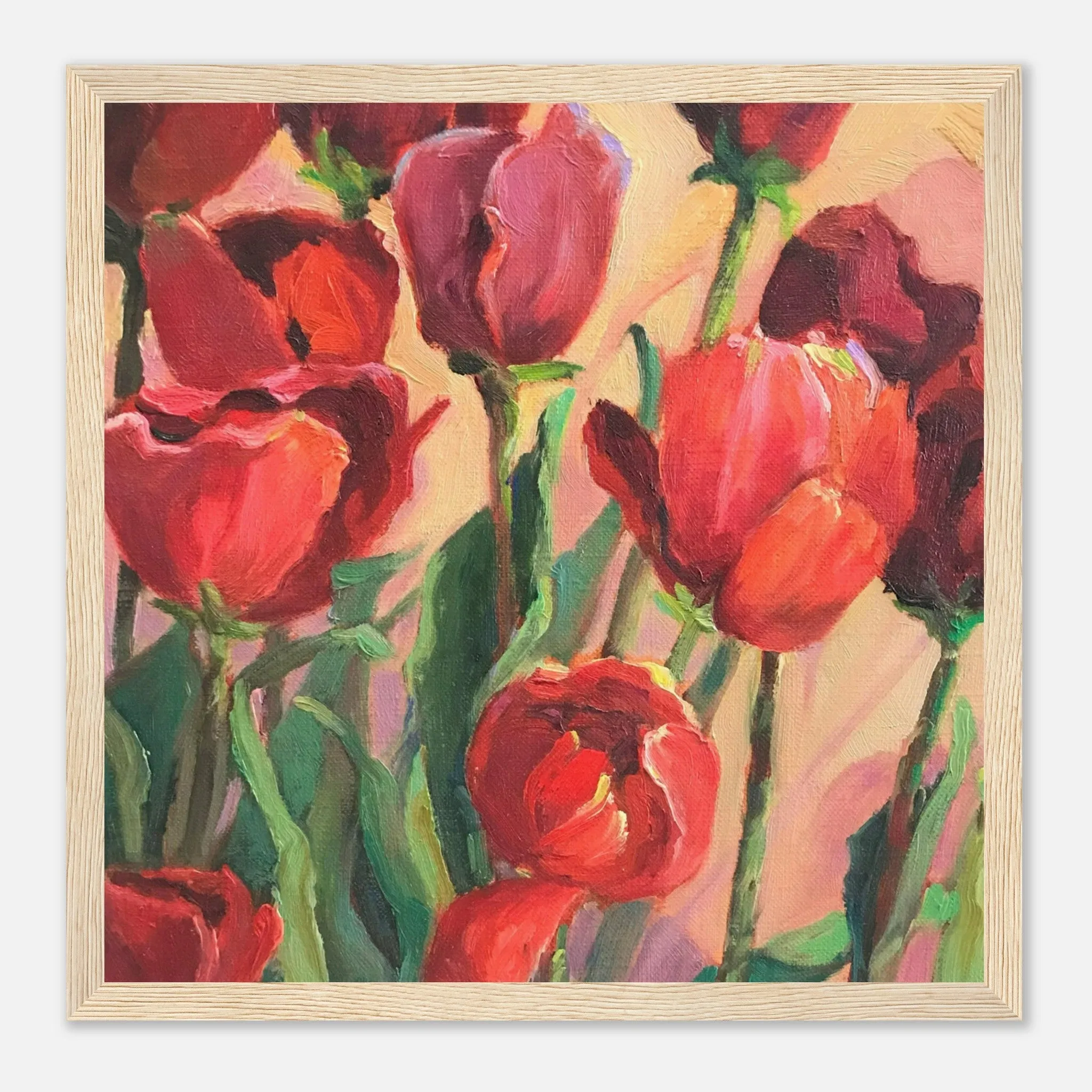 'Tulips' Floral I 12x12 inch Wooden Framed Art Print I Original Artwork by American Artist Barbara Cleary